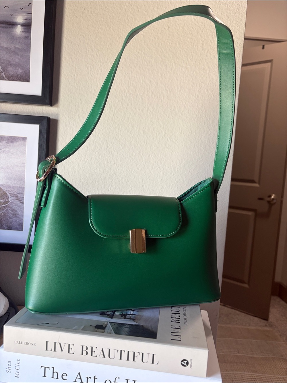 Old Navy Emerald Green Shoulder Bag with Gold Accent